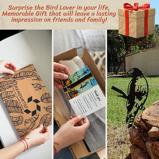 Renovatio Metal Hawk - Metal Bird Yard Decor - Tree Stake & Outdoor Art - Metal Garden Sculpture - Rusty Metal Birds Ornaments - Outdoor Bird Decorations for Garden