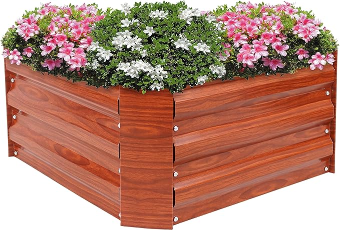 Sunnydaze 11.75" H Raised Metal Garden Bed - Galvanized Raised Garden Bed Outdoor for Vegetables and Flowers - Woodgrain - Square