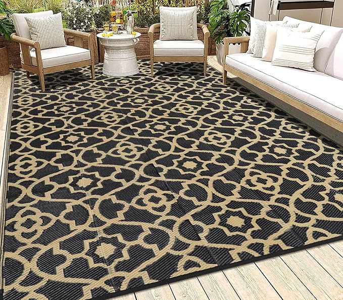 HEBE Outdoor Rug Waterproof 5x8, Reversible Plastic Straw Rug RV Camping Rug, Indoor Outdoor Patio Mat Clearance, Outside Carpet for Porch,Deck,Camper,Balcony,Backyard,Picnic