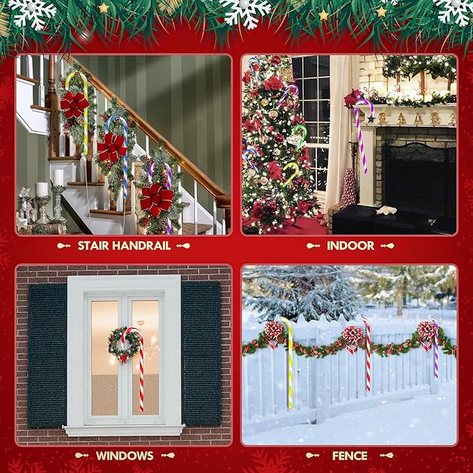 WeGuard 10PK Christmas Candy Cane Pathway Lights Outdoor Decorations 21" 8 Lighting Modes Flashing Waterproof Outdoor Lighted Christmas Decor for Garden Yard (Multi-Colored)