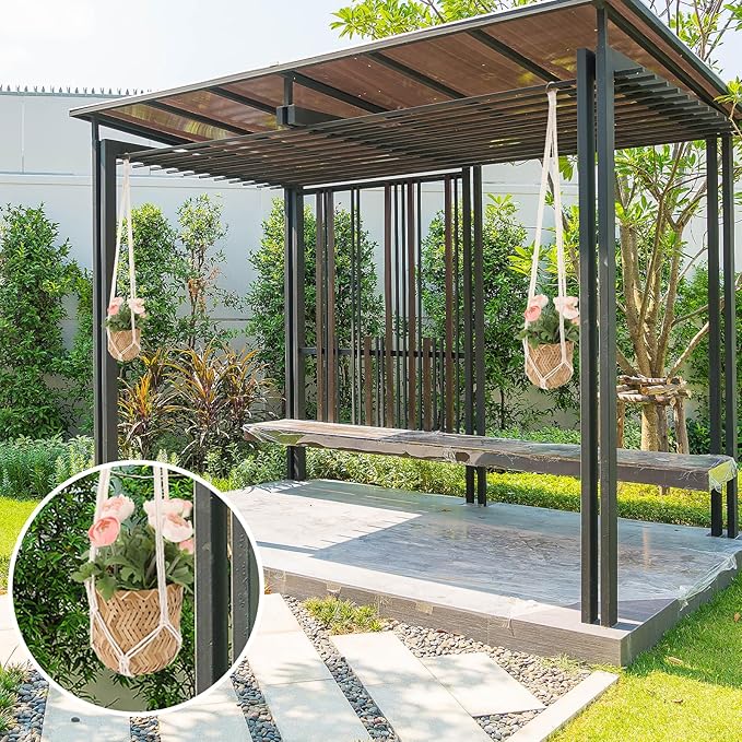 Macrame Plant Hanger, 2 Pack Boho Hanging Planters Baskets for Indoor Plants Decorative Braided Cotton Rope Flower Pot Holder with Metal Hook Rings for Outdoor Home Decor, No Tassels, Ivory, 34 Inchs