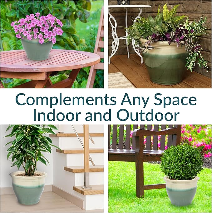 Sunnydaze Studio Large Ceramic Plant Pot - Round Outdoor Glazed Ceramic Planter Pot with Drainage - Gray - 18.5"