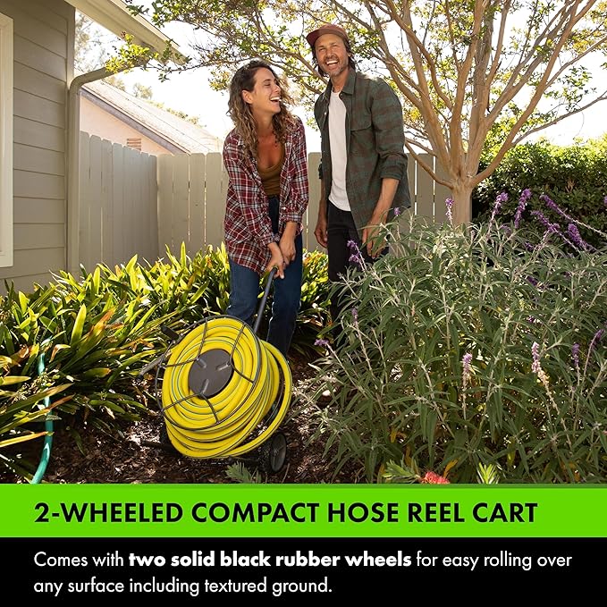 Yard Butler Compact Hose Reel Cart with Wheels Heavy Duty 100 Foot Metal Hose Reel Suitable for Gardens, Lawns and Outdoor - IHTC-1