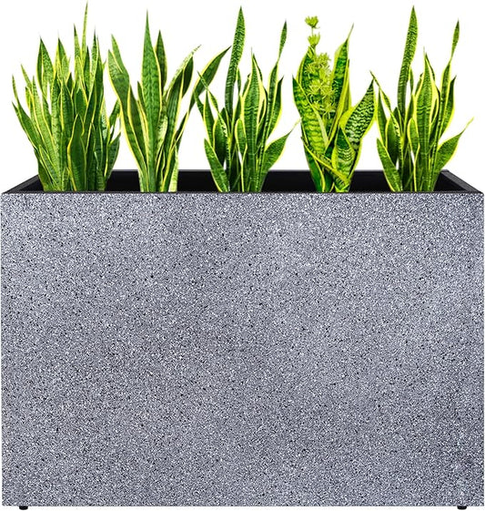Metal Rectangular Planter Box, Galvanized Steel Tall Planters for Outdoor Plants, 35.5"x 10"x 28" Terrazzo Outdoor Planters for Porch/Patio/Garden