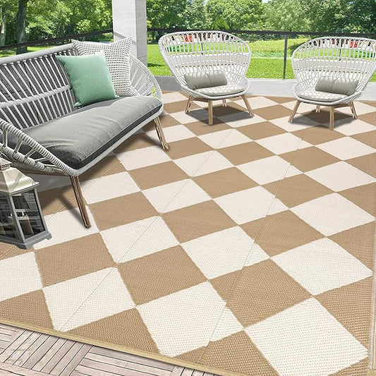 HEBE Outdoor Rug Waterproof 8x10, Plastic Straw Rug Camping Rug, Reversible Outdoor Patio Rugs RV Mat Clearance, Indoor Outside Floor Carpet for Porch,Deck,Camper,Balcony,Backyard