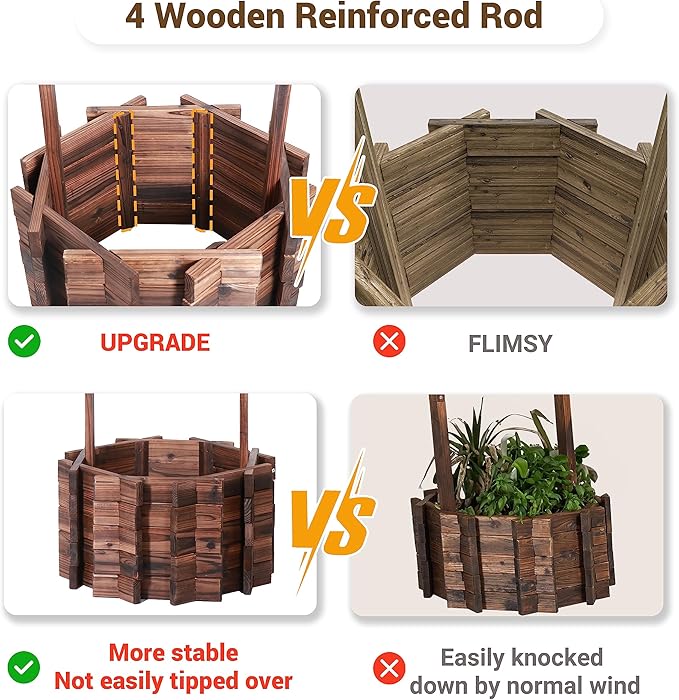 UDPATIO Wishing Wells for Yard, Large Wooden Wishing Well Planter for Outdoors, Upgrade Wishing Well with 4 Reinforced Rod & Hanging Bucket for Garden Patio Lawn Backyard Home Decor