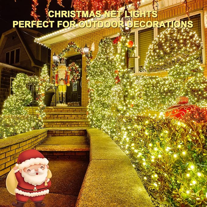 JMEXSUSS 360 LED Christmas Net Lights Outdoor Waterproof, Connectable 12ft x 5ft Net Lights Outdoor Mesh Lights with Remote, Plug in Warm White Net Lights for Bushes Shrubs Christmas Decorations