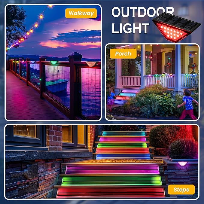 SOLPEX Solar Step Lights for Outside, 24 LEDs Solar Stair Lights Outdoor Waterproof Decor for Porch, Front Door, Stair, Step, Deck, Fence, Balcony, Patio, Wall, Yard, Garden(6 Pack,RGB)