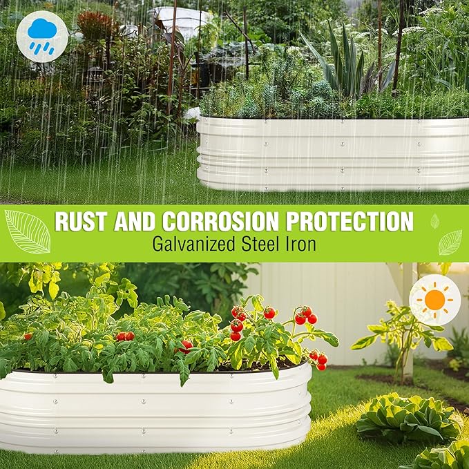 WORKPRO 4x2x1ft Galvanized Raised Garden Bed Set, Rust & Corrosion Protection, Easy Assembly, Safe Edge, Ideal for Vegetables & Flowers, White