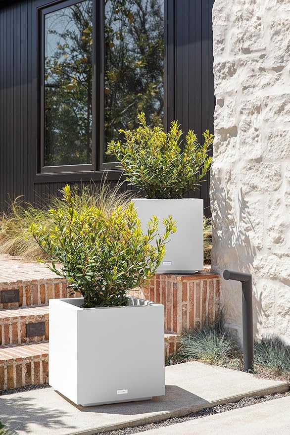 Veradek Block Series Cube Plastic Planter - Large Square Planter for Indoor or Outdoor Patio/Garden | Durable All-Weather Use with Drainage Holes | Modern Décor for Tall Plants, Trees, Flowers