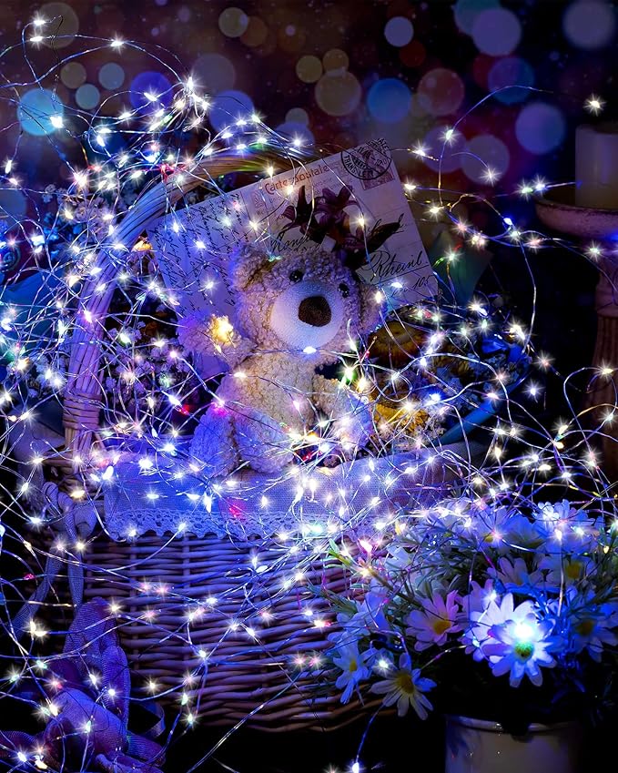 Treela 9 Pack Solar String Lights for Outside, 39 ft 100 LED Outdoor Fairy Lights Waterproof Copper Wire 8 Modes Solar Twinkle Lights for Patio Garden Tree Yard Party Decor(Colorful)