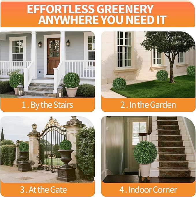 QIANYUN Artificial Topiary Trees Outdoor – 18 Inch Fake Boxwood Plants, UV Resistant Faux Shrubs for Outdoor/Indoor Decor, Perfect for Porch, Garden, Backyard