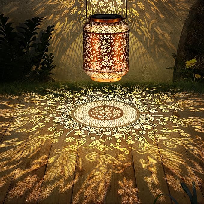 Solar Lanterns Outdoor Hummingbird Garden Decor, Metal Decor Lanterns Gardening Gifts for Women Mom Grandma, Waterproof Hanging Solar Lights for Outside, Patio, Yard, Porch, Backyard