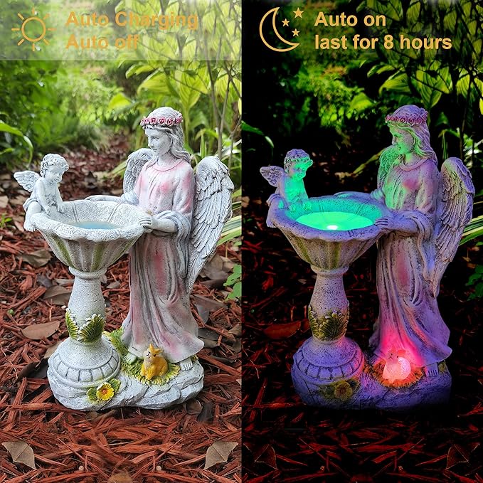 Solar Angel Figurine with Color Changing Light - Resin Statue Ornament for Outdoor Decor, Patio, Lawn and Housewarming Gift