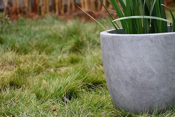 Kante 18 Inch Dia Round Concrete Planter, Indoor Outdoor Large Plant Pot with Drainage Hole and Rubber Plug for Home Patio Garden, Natural Concrete