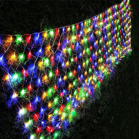 LJLNION Christmas Net Lights, 360 LED 12ft x 5ft Connectable Mesh Fairy String Lights,8 Modes Low Voltage Safe Adaptor for Xmas Trees, Bushes, Wedding, Outdoor Garden Decorations, Multicolor