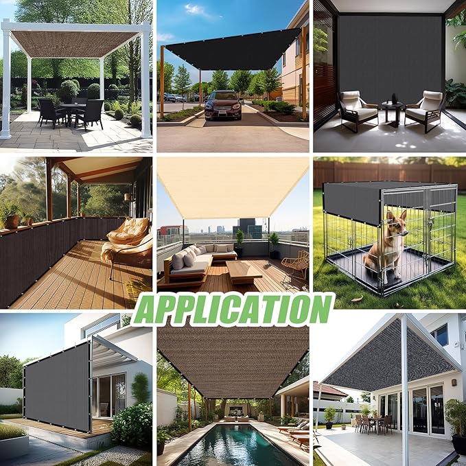 90% Outdoor Sun Shade Cloth, 12'×20' Pergola Shade Cover with Grommets, Privacy Screen Sunshades for Patio Garden Backyard Plant, Dark Grey