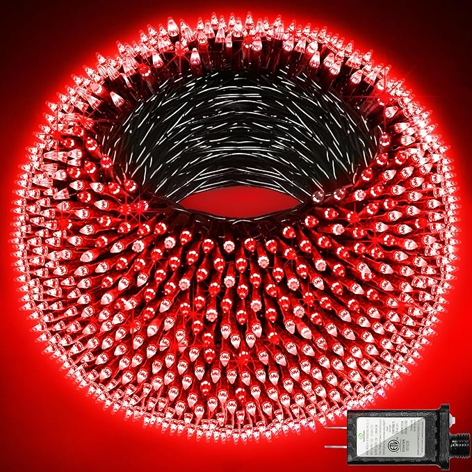 750 LED Outdoor Christmas Lights Decorations, 246ft Green Wire LED Christmas String Lights with Timer Memory, Twinkle Lighs for Indoor Outdoor Xmas Party Christmas Tree Wedding Garden Patio Red