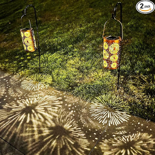 DIBIEECN 2 Pack Fireworks Solar Gardening Gifts Lanterns, Garden Decor for Outside, Pattern Solar Decorative Lights Waterproof, Outdoor Gifts for Women Mom Grandma, Yard Gifts for Patio, Pathway
