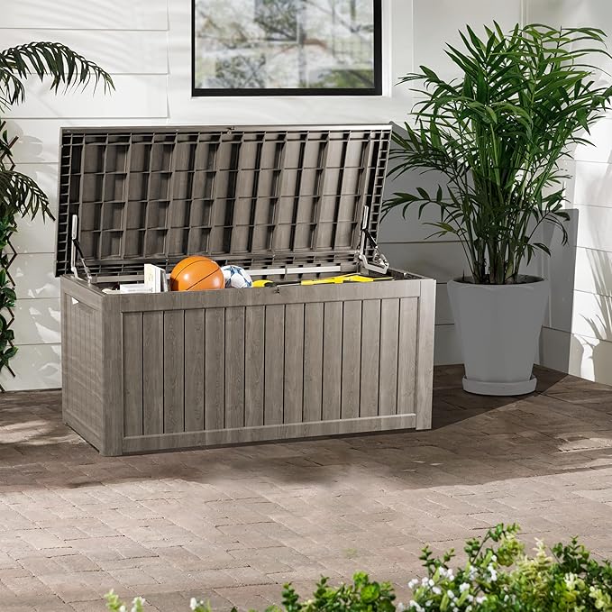 270 Gallon Heavy Duty Outdoor Storage Box - Extra Large Package Protection for Outside Deliveries, Patio Storage Bench & Resin Deck Chest with Lock, UV-Resistant, Slate Grey