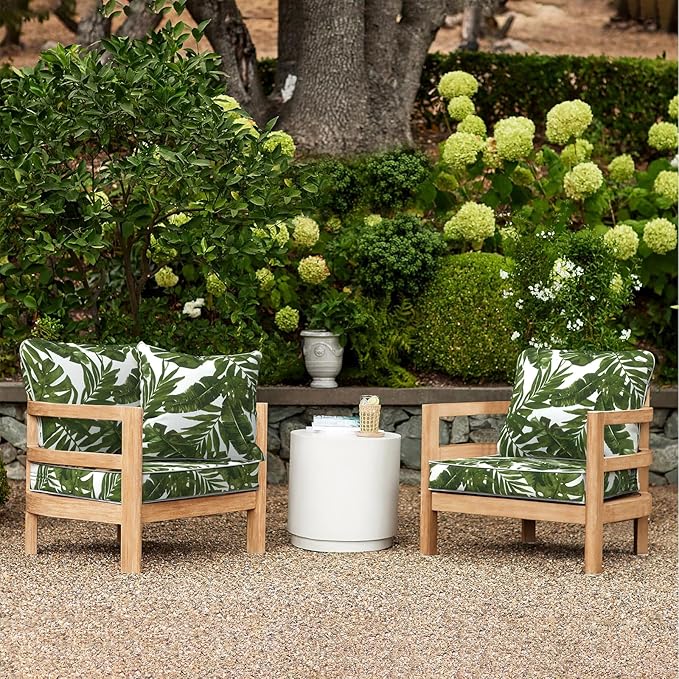 LVTXIII Outdoor Deep Seat Cushion Patio Seat and Back Cushion Set Seasonal Chair Cushion for Dining Arm Chairs, Wicker Chairs and Garden Furniture Decoration, 22"x22"x4", Palms Green