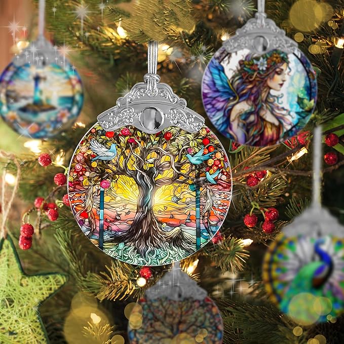 Tree of Life Suncatcher, Jocidea Stained Glass Hanging Decor, Tree of Life Christmas Ornament, Scene Decor, Room Decor, Home Decor, Holiday Party Decor, Christmas Decor
