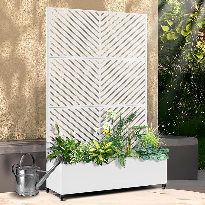 Raised Garden Bed with Trellis and Wheels,73"x47"x16" Metal Raised Garden Bed,White Parallel Metal Planter with Climbing Trellis for Vines & Vegetables