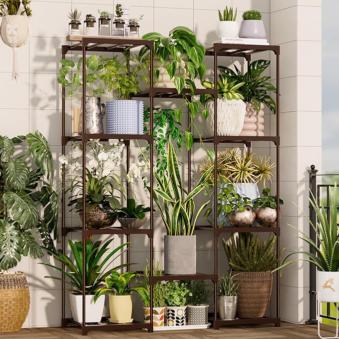 Tall Plant Stand Indoor Metal Plant Shelf Outdoor Tiered Plant Rack for Multiple Plants 4 Tiers 10 Pots Ladder Plant Holder Plant Table for Plant Pots Boho Home Decor for Gardening Gifts