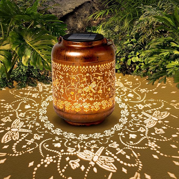 4Pack Dragonfly Solar Lanterns Outdoor Hanging Waterproof Dragonfly Garden Decor Christmas Gifts for Women Mom Grandma Metal Solar Lights Decoration Outside for Yard, Patio,Pathway Landscape