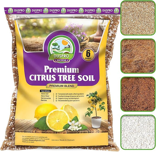 DUSPRO Recycle Citrus Tree Potting Soil Mix for Potted Lemon Tree, Specialized for Oranges, Fruit Tree Indoor Planting Pre-Mixed 4-in-1 Ready to Use (6 Quarts)