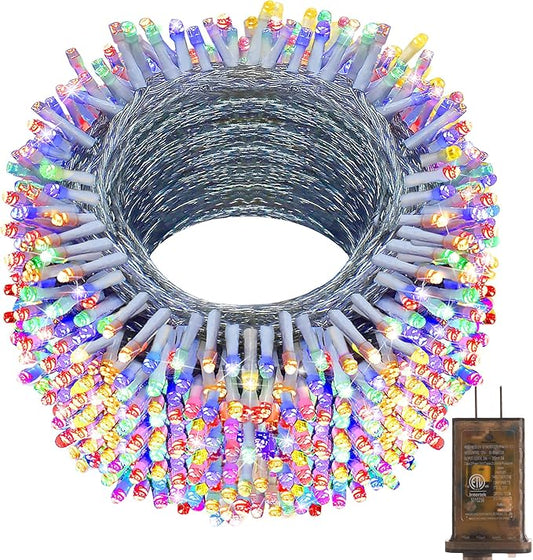 KNONEW 600ft 1500 LED Outdoor Christmas String Lights 8 Modes & Timer Fairy Light Plug in Waterproof Hanging Lighting for Xmas Yard Tree Wedding Party Holiday Decorations(Multicolor)