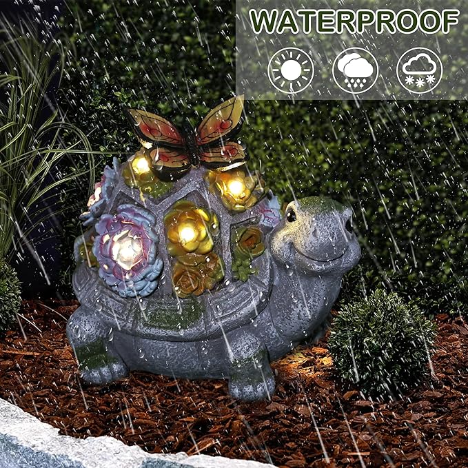 Attivolife Turtle Solar Garden Outdoor Statues with Succulent 7 LED Light, Patio Lawn Balcon Yard Ornament Art Decor, Mother Day Housewarming Birthday Gift for Mom Women Grandma