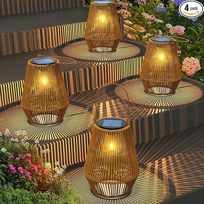 Solar Lanterns, KagoLing Solar Lanterns Outdoor Waterproof Solar Lights for Outside Hanging Solar Lights Outdoor Solar Lamp Lights Decoration for Garden,Yard,Patio,Porch,Trees,Lawn,Pathway, 4 Pack