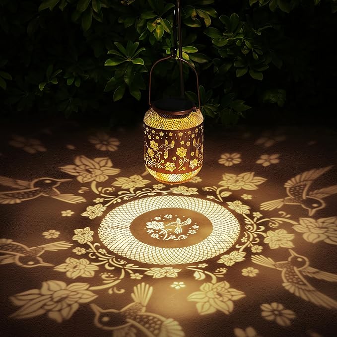 Hummingbird Solar Lanterns Outdoor Waterproof Garden Decor Birthday Gifts for Women Mom Grandma, Hanging Solar Lights Metal Lantern Decoration Outside for Yard, Patio, Backyard, Porch