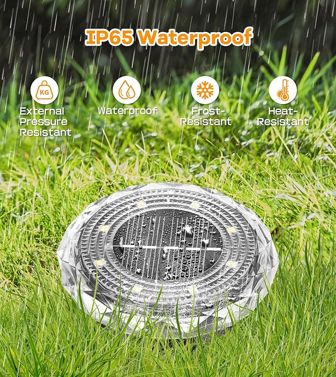 Solar Ground Lights,10 Pack Solar Powered Pathway Lights Outdoor,15Hrs Lasting,IP65 Waterproof,8 LED Solar Disk Light for Patio Driveway Walkway Garden Lawn Path Landscape