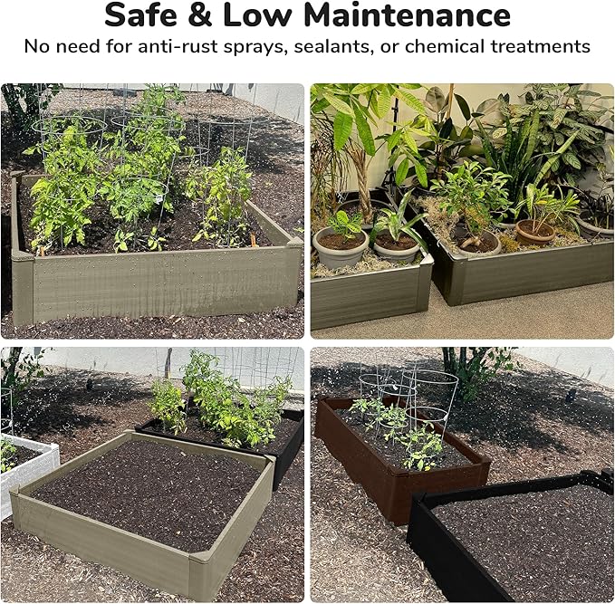 Raised Garden Bed - 4x4 ft Planter Box - Weathered Wood HDPE - No Tools Needed - DIY Kit for Urban Gardening, Flowers, Herbs & Vegetables - Made in The USA