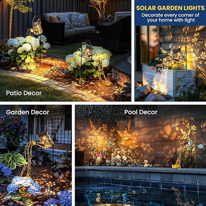 Solar Lights Outdoor Garden Decor, Large Lanterns Watering Can Lights Gardening Gifts for Mom Women Grandma Birthday, Hanging Lights Outdoor Decoration for Yard Porch Patio Backyard