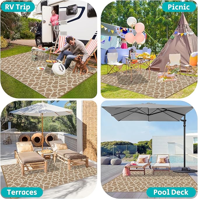 HEBE Outdoor Rug Waterproof 6x9, Plastic Straw Rug Camping Rug, Reversible Outdoor Patio Rugs RV Mat Clearance, Indoor Outside Floor Carpet for Porch,Deck,Camper,Balcony,Backyard
