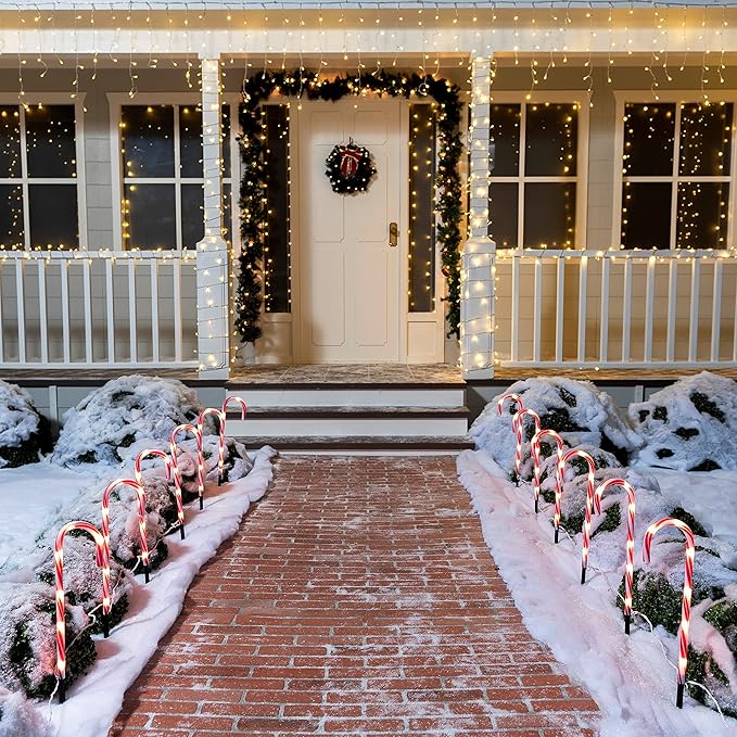 Joiedomi 17” Christmas Candy Cane Pathway Markers Lights with Stake, Set of 12 Christmas Candy Cane Stakes Lights for Christmas Party Walkway Patio Garden Holiday Outdoor Decoration