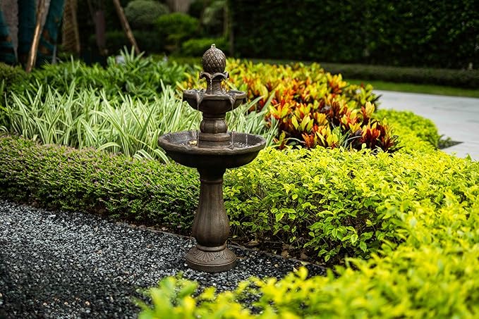 Outdoor Water Fountain –42.2 in. Tall Large Floor-Standing Bird Bath for Outside,3 Tier Elegant Waterfall Feature for Garden, Yard, Patio, Home Decor (Bronze Color)