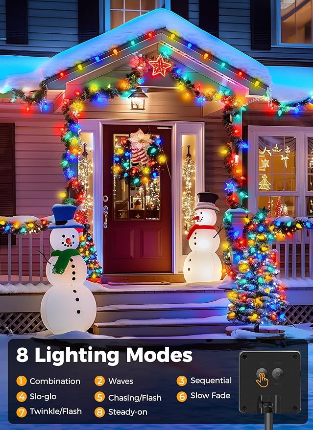 Solar Christmas Lights Outdoor, 2 Pack 50 LED C9 Strawberry String With Timer & 8 Modes, Waterproof Solar Christmas Tree for Outside Garden Patio Party Decor, Multicolor