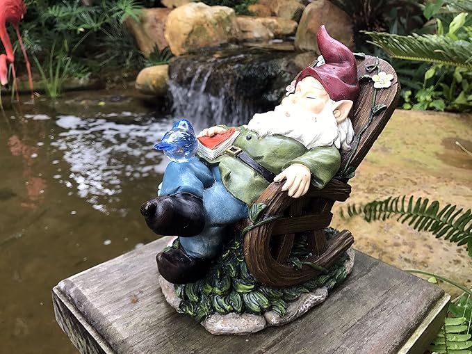 Solar Powered Gnome Sleeping in a Chair LED Garden Light Decor