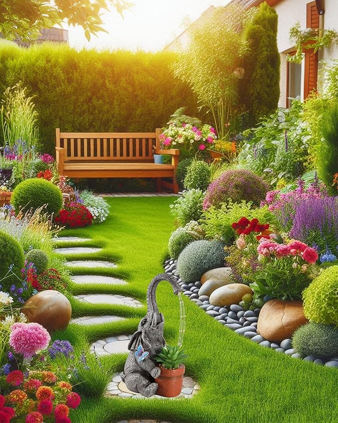 Solar Powered Resin Elephant Garden Statue with Water Fountain Light - Durable Outdoor Decor for Patio and Lawn - Unique Elephant Gift for All Ages