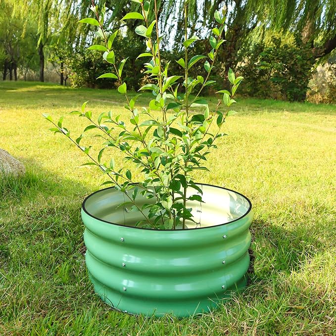 SnugNiture 2x2x1ft Round Galvanized Raised Garden Bed Kit Outdoor, Metal Planter Box for Planting Plants Vegetables, Green