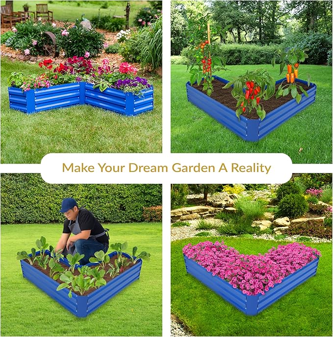 Sunnydaze Galvanized Raised Garden Bed - Metal Raised Bed for Gardening - Outdoor Planter Box for Flowers, Plants, and Vegetables - Blue - 12" L-Shaped