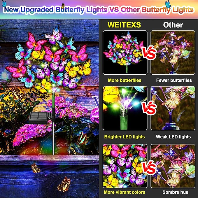 Solar Garden Lights Solar Lights Outdoor Waterproof Solar Lights 6 Pack with New Upgraded 216 LED 102 Butterfly Outdoor Solar Lights for Yard Outside Garden Pathway Decor Gifts for Women