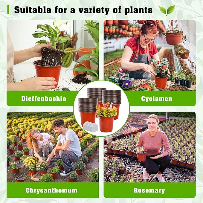 TDHDIKE 6 Inch Plastic Plant Nursery Pot/Pots (200pcs Pots and 200pcs Plant Labels) Seedlings Flower Plant Container (Red) Seed Starting Pots Indoor Outdoor
