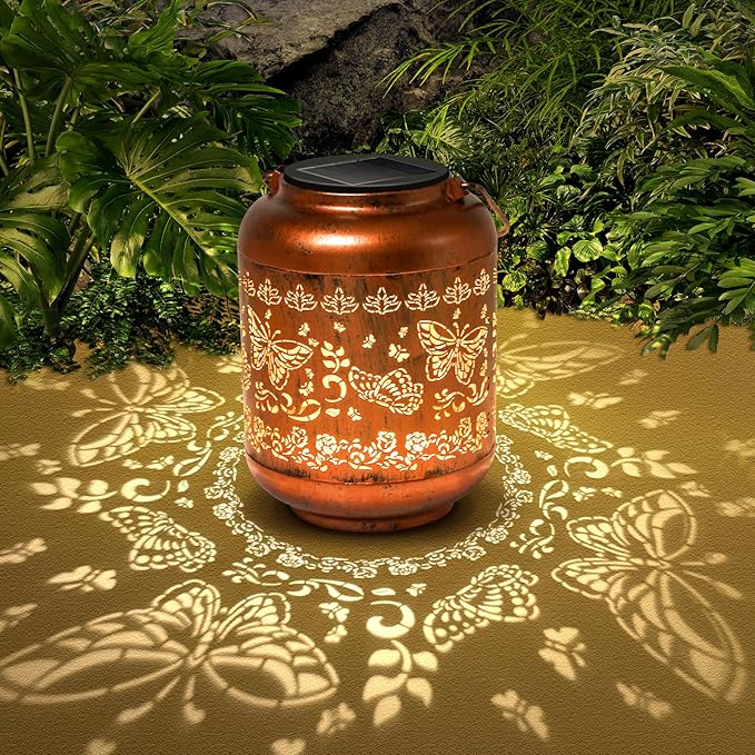 2Pack Butterfly Solar Lanterns Outdoor Hanging Waterproof Lanterns for Garden Decor Christmas Gifts for Women Mom Grandma Metal Solar Lights Decoration Outside for Yard, Patio,Pathway Landscape