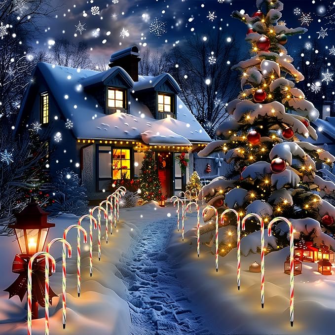 VCOKEN 30'' Christmas Candy Cane Lights Outdoor Pathway, Set of 10 Christmas Candy Cane Markers Decoration, Connectable & Light Up Xmas Holiday Party Yard Art Indoor Outdoor, Red&Green