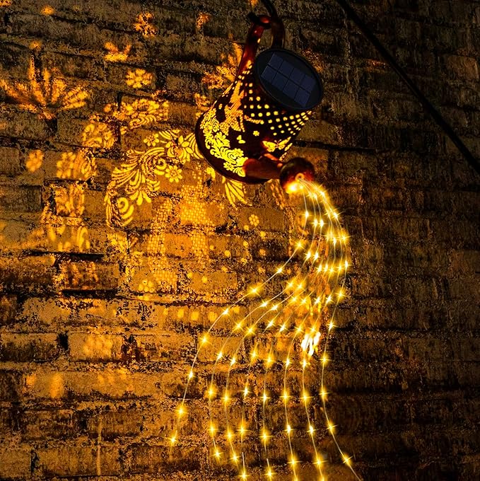 YJFWAL Solar Watering can with Lights, Unique Gifts for Mom Grandma Women Birthday, Waterproof Gardening Gifts Watering Can with Cascading Lights Outdoor Decor for Garden Patio Yard Pathway Backyard
